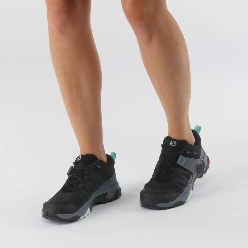 Salomon Womens X Ultra 4 GTX Hiking Shoes -  Black-Stormy Weather-Opal Blue-6